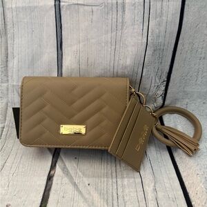 Bebe Chevron Quilted Beige Wallet with Keychain